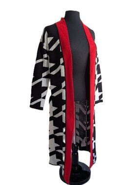 Oversized Houndstooth Longline Duster Cardigan | Size XS
